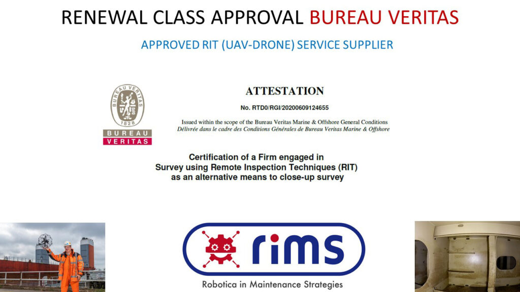 Renewal certificate of Recognized specialist Remote Inspection Techniques by Classification Society Bureau Veritas